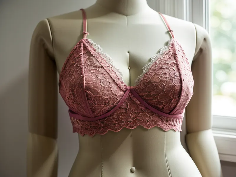 bralette de encaje terminado en maniquí mostrando ajuste perfecto
