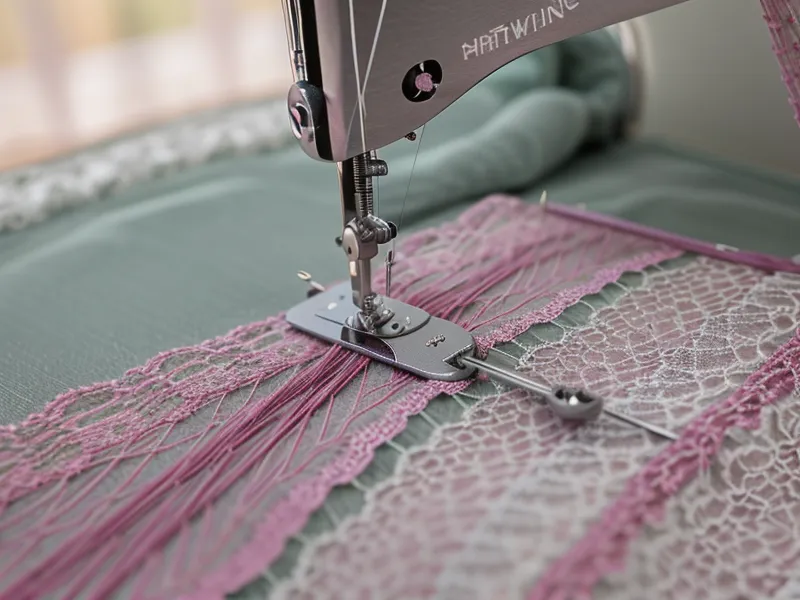Aguja de coser 70/10 trabajando sobre encaje elástico fino